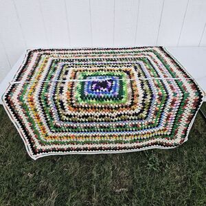 Vintage Crochet Granny Continuous Square Around The World Throw Blanket Colorful